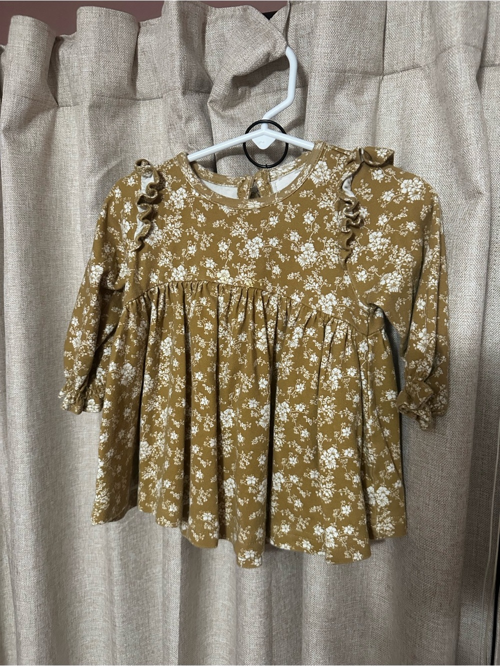 Jamie Kay Mustard Floral Ruffle Shoulder Top